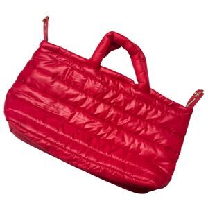 💄 Estée Lauder Red Quilted Puffer Tote Bag — Hot Pink Lining